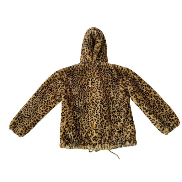 Lucky Brand Faux Fur Leopard Print Jacket w/ Hood XS - Picture 2 of 13